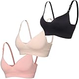 BAOMOSI 3PACK Women's Seamless Nursing Maternity Bra Push Up Comfort Sleep Bralette,(Beige+Black+Pink)Size XL
