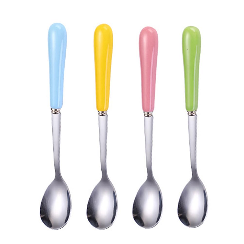 4pcs Stainless Steel Long Handle Latte Spoons Coffee Tea Dessert Silverware Yoghurt Stirring Spoon with Porcelain Handles for Weddings,Christmas,Birthdays