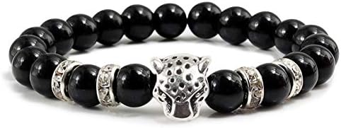 MHOOOA Natural Volcanic Stone Bracelet Charm Crystal Leopard Head Men Strand Beads Bracelets Bangles Fashion Women Yoga Lucky Jewelry