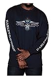 Harley-Davidson Men's Aviator Skull Long Sleeve Crew Neck Shirt, Navy Blue