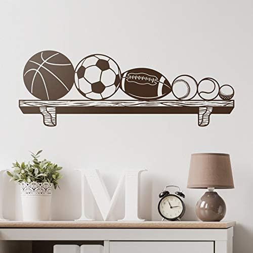 Modeganqingg Children's wall sticker bookshelf with ball basketball, football, rugby, baseball, tennis and golf. Brown 80X28cm