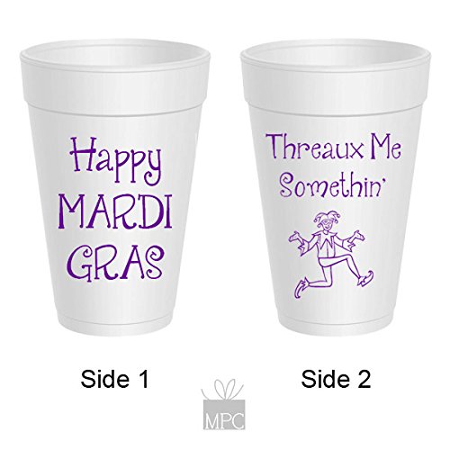 Mardi Gras Styrofoam Cups - Threaux Me Somethin'