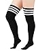 Zando Women's Stretchy Over the Knee Thigh High Socks Sexy Tube Stockings 2 Pairs Black w White