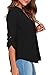 FACE N FACE Women's Summer V Neck Solid Loose Casual Cuffed Long Sleeve Blouses XX-Large Black