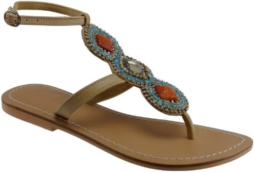 Skemo Matilda Women's Flat Ankle Strap Thong Sandal, Camel