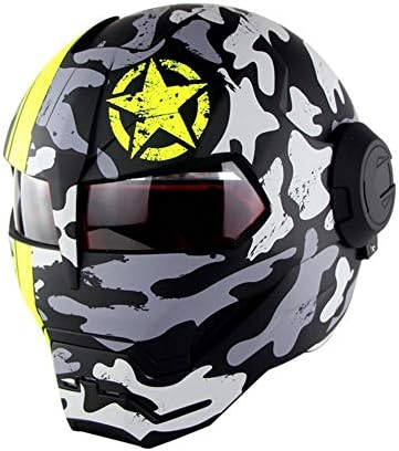 PX7 Modular Open Face Full Helmet with Robot Shape, Flip Up Full Face Motorcycle Motocross Helmet for Racing Car Locomotive Unisex-Adult Camouflage