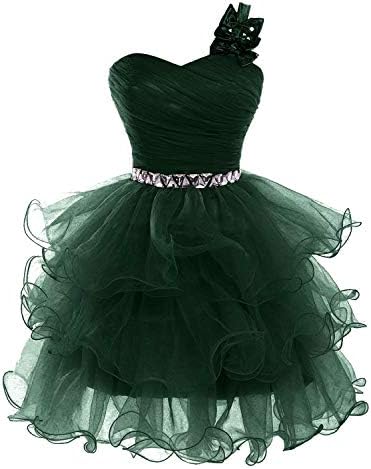LilibridalShort Prom Dresses Beaded Puffy One Shoulder Homecoming Pageant Fomal Evening Ball Gowns 083 Dark Green
