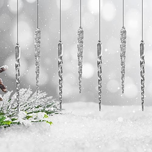 VGOODALL 48pcs Christmas Snowflake Icicle Decorations, Snowflake Icicles Ornaments Set Acrylic Christmas Ornaments for Christmas Tree Outdoor Party Decoration Craft Projects