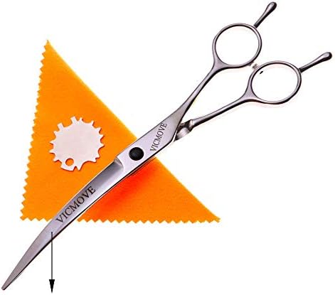 Pet Grooming Scissors,7″ Professional Dog Cat Grooming Shears with Round Tip Stainless Steel Strong and Sharp Blade Heavy Duty Thinning Curved Cutting Straight Tool Set (Curved Down Scissors)