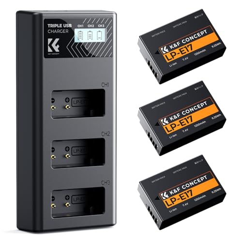 K&F CONCEPT 3-Pack LP-E17 Battery and Upgraded 3-Slot LCD Charger Compatible with Canon EOS R50 R100 RP R10 R8, Powershot V1, T8i T7i T6i T6s SL2 SL3 M3 M5 M6 200D 750D 760D 800D 8000D Camera