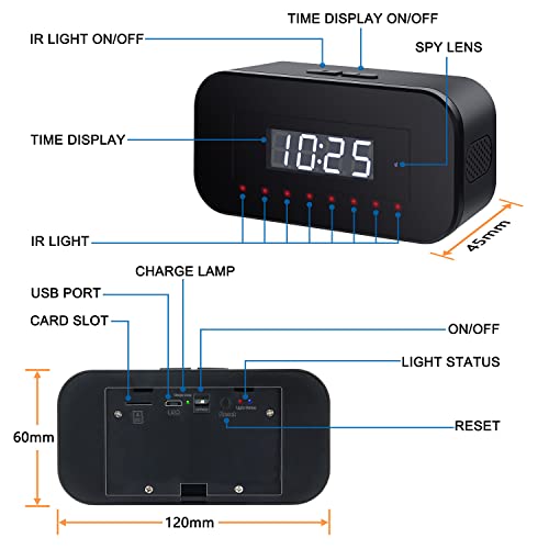 Hidden Camera Spy Camera Mini Spy Camera 1080P Wireless Hidden WiFi Clock Camera,Hidden Nanny Cam with Night Vision,120 Ultra Wide Angle,Motion Detection,Hidden Cam,Surveillance Camera Full HD