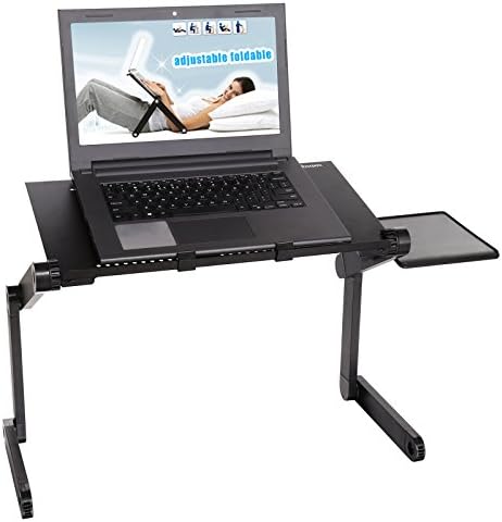 Homevol Adjustable Laptop Stand,Foldable PC Stand Notebook Table Desk Up/Sitting With USB Cooling Fans And 18 x 16cm Mouse Pad,Ergonomics Design Aluminum Suitable For Reading Studying Bed Sofa