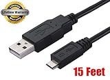 iMBAPrice® USB to Micro-usb Cable - 15 Ft. - Nickel Plated- Charging Cable and Data Transfer - For Motorola Droid, Samsung Galaxy (S1,S2,S3,S4) I9000, I9100, I9300, Galaxy Note I717, N7000, Epic 4g Touch, Skyrocket, Galaxy Attain, Galaxy Nexus, Galaxy Pocket, Rugby Smart, Blackberry, Lg Smartphones - Lifetime Warranty