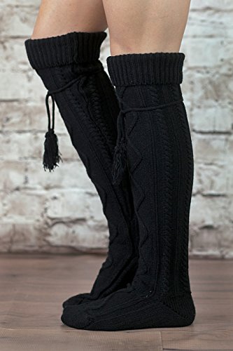 Tie Boot Socks Women's Tall Alpine Boutique Socks Brand by Modern Boho Black - Thumbnail 3
