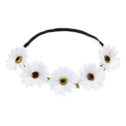 Daisyu Sunflower Crown Hair Wreath Daisy Flower Elastic Headband Headpieces for Festival Party (White)