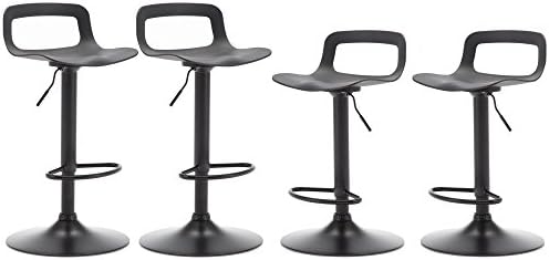 NOBPEINT Contemporary Chrome Air Lift Adjustable Swivel Bar Stool, Set of 4, Black
