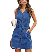 luvamia Women's Casual V Neck Sleeveless Jeans Button Down Denim Short Dress