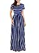 Lovezesent Women's Casual Loose Navy Striped Maxi Dresses Summer Short Sleeve High Waist Pleated A Line Long Dress Large