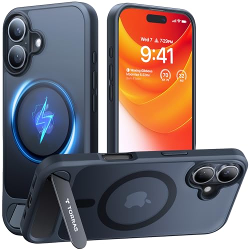 TORRAS Ostand L1 Hülle für iPhone 16 mit Flügelständer & MagSafe, Schw.