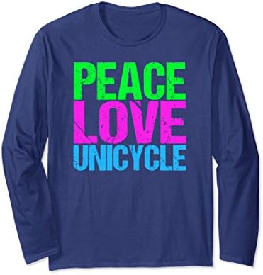 Unisex Peace Love Unicycle Long Sleeve T-Shirt Large Navy