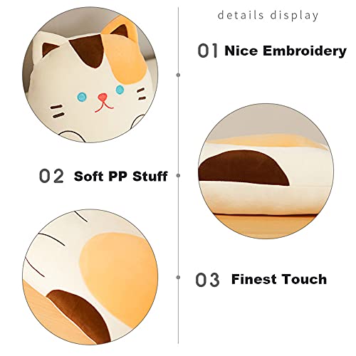 Calico Cat Plush Pillow Kitty Stuffed Animal Body Pillow, Super Soft