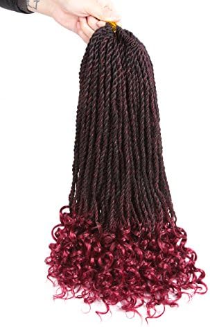 6Packs Senegalese Twist Crochet Hair Pre Looped -18 Inch Crochet Braids for Black Women Hot Water Setting Prelooped Crochet Hair for Black Women Ombre Crochet Twist Braids Hair(18, T1B/BUG)