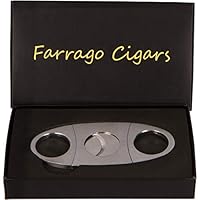 Cigar Cutter - Includes Sturdy Black Gift Box - Premium Stainless Steel - Sharp Guillotine Durable Double Blade - Clean Cut - (Silver)