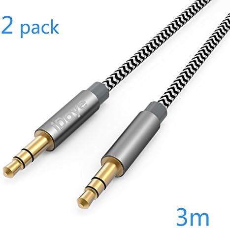 Auxiliary Stereo Audio Cable,idaye 10ft/3m Nylon Braided 2 Pack AUX cord,3.5mm Male to Male Stereo Jack Cord for Phones/iPad/iPod/Headphones/Speakers/Tablets/PCs/MP3 players and more