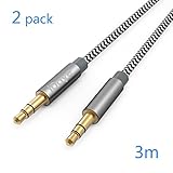Auxiliary Stereo Audio Cable,idaye 10ft/3m Nylon Braided 2 Pack AUX cord,3.5mm Male to Male Stereo Jack Cord for Phones/iPad/iPod/Headphones/Speakers/Tablets/PCs/MP3 players and more
