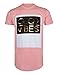 Screenshotbrand Mens Hipster Hip-Hop Premiun Tees - Stylish Longline Embossed Gold Print T-Shirts Good Vibes - Pink - Large