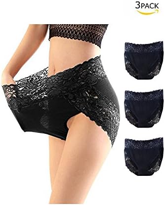 Certeux Womens Seamless Hipster Lace Underwear Waist Brief Panties Black 2XL 3 Pack