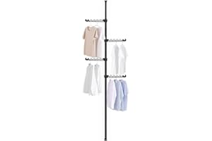 Hershii Telescopic Clothing Rack for Hanging Clothes Laundry Tension Pole 4 Tiers Coat Tree Garment Drying Stand Floor to Ceiling Corner Storage Organizer Holder for Indoor, Balcony - Black