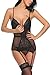 ADOME Women Sexy Lingerie Lace Teddy Babydoll Bustier Set Garter Belts Bodysuit