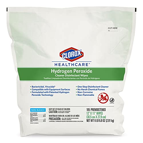 CLOROX HEALTHCARE HYDROGEN PEROXIDE CLEANER DISINFECTANT WIPES, 12″ X 11″, REFILL FOR BUCKET, 185 COUNT (PACKAGE MAY VARY)