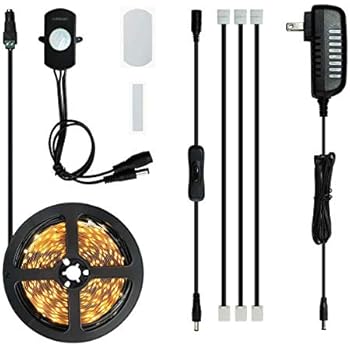 Sensky Motion Sensor LED Under Cabinet Lighting Kit Extendable Under Counter LED Light with Motion Sensor, Power Adapter for Gun Safe Light, Shelf, TV Wall Lighting (8.2FT,3000-3500K)