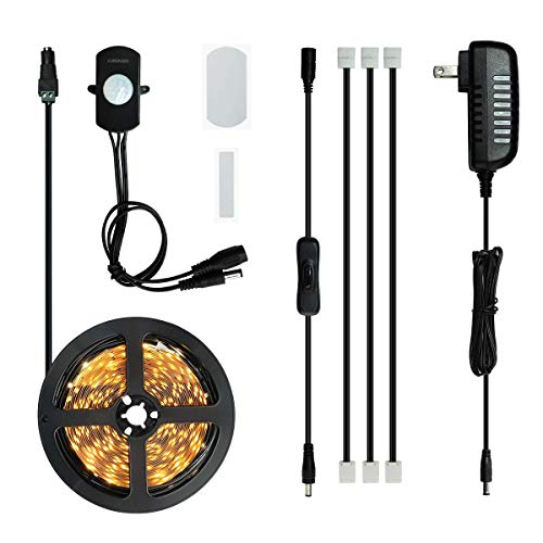 Sensky Motion Sensor LED Under Cabinet Lighting Kit Extendable Under Counter LED Light with Motion Sensor, Power Adapter for Gun Safe Light, Shelf, TV Wall Lighting (8.2FT,3000-3500K)