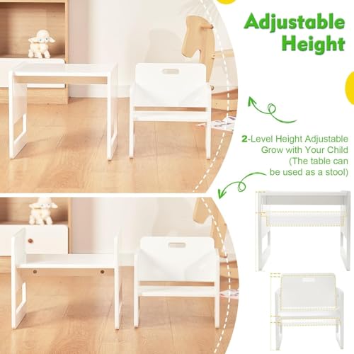 FUNLIO Montessori Table and Chair Set for Children 1-3 Years, Height Adjustable, Ideal for Reading/Eating/Playing, Easy Assembly, CPC Certified – White