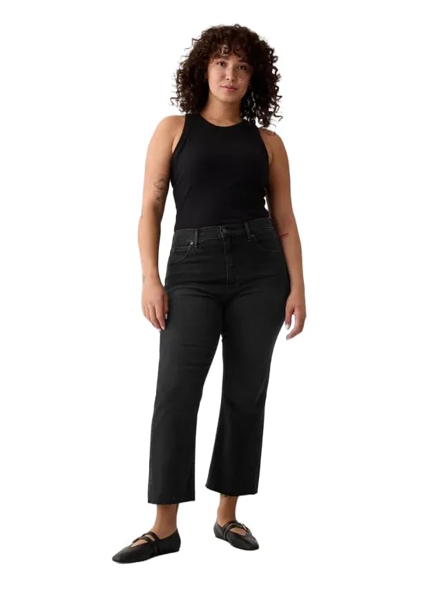 GAP Womens High Rise Flare Denim Washed Black 32 Long