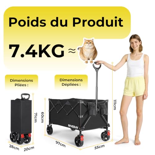 RIVERAY Foldable All Terrain Trolley 300L 230kg, Beach Trolley with Brakes, Removable Canvas, Large Volume XXXL for Camping, Garden, Fishing, Transport, Picnic
