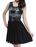 ELLAZHU Women Black Cat Printing Sleeveless Long Top Dress Shirt HG23