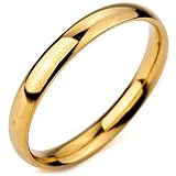 INBLUE Men,Women's Wide 3mm Stainless Steel Ring Band Gold Tone Wedding Size8