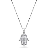 BERRICLE Rose Gold Flashed Sterling Silver Hamsa Hand Evil Eye Pendant Necklace for Women, Cubic Zirconia CZ