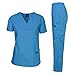 Dagacci Medical Uniform Womens and Mens Scrub Set Unisex Medical Scrub Shirt Top and Pant, Turquoise, Large, Short Sleeve