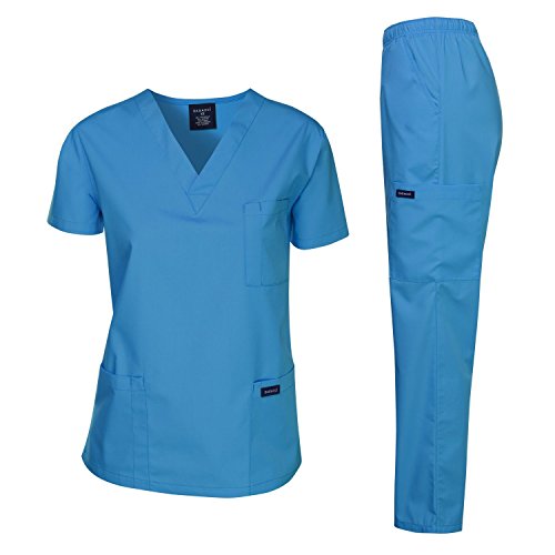 Dagacci Medical Uniform Woman and Man Scrub Set Unisex Medical Scrub Top and Pant, Turquoise, M