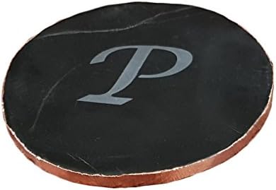 Nikita By Niki® Personalised Monogram Initial Black Solid Agate Coaster (Rose Gold)