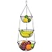 MyGift 3 Tier Bronze Metal Hanging Kitchen Fruit Basket, Country Rustic Heavy Duty Wire Produce, Vegetables and Storage Organizer Basket with Sturdy Ceiling Hook
