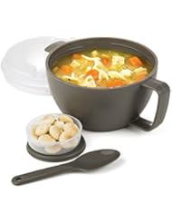 Prep Solutions by Progressive Microwave Soup On-the-Go, Gray - PS-91GY Leak-Proof, Cool-Touch Handle, Spoon Inlcuded