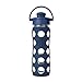 Lifefactory 16-Ounce BPA-Free Glass Water Bottle with Flip Cap and Silicone Sleeve, Midnight Blue