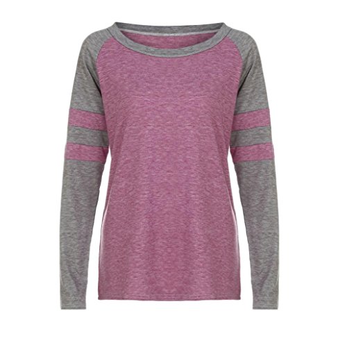 Clearance! TAORE Womens Splice Printed Long Sleeve Sweatshirts Pullover T Shirt (L, Pink) - Thumbnail 2