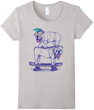Women's I Love Bulldogs Funny Shirt Small Silver